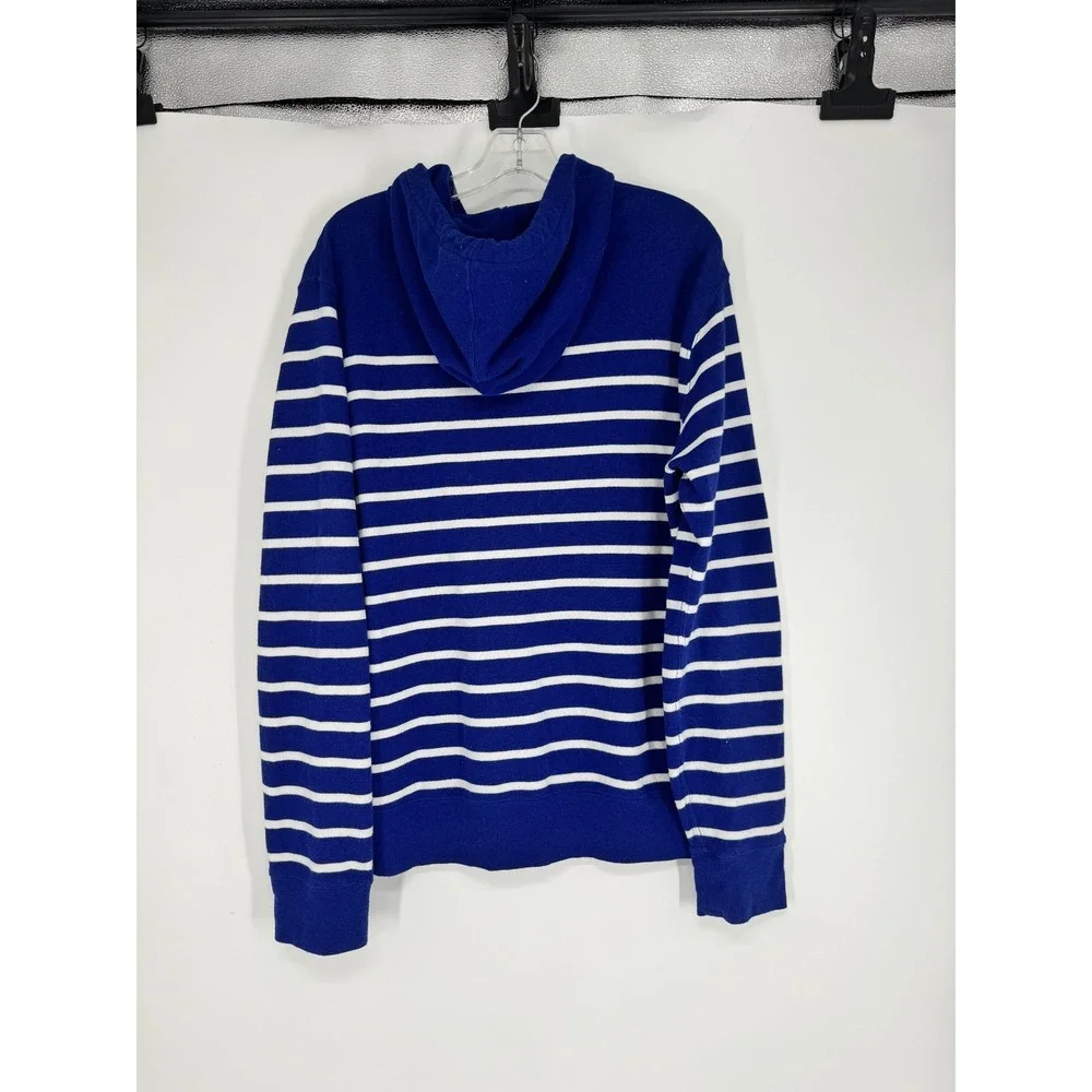 Polo Ralph Lauren Sweater Hoodie Mens Large Blue White Striped Knit Pullover